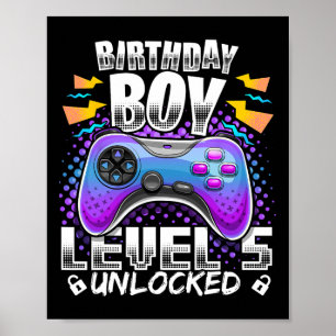 Level 5 Unlock Video Game 5. Geburtstag Gamer Boy Poster