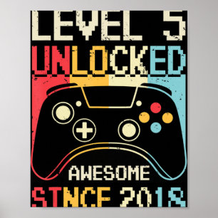Level 5 Unlock Video Game 5. Geburtstag Gamer Boy Poster