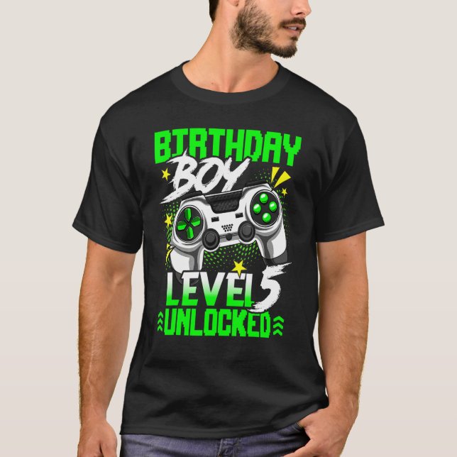 Level 5 Unlocked  Video Game Player Birthday Boy T-Shirt (Vorderseite)