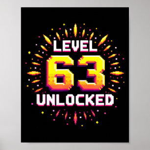 Level 63 freigeschaltetes Geburtstagsgeschenk Game Poster