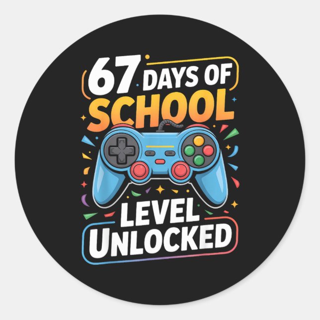 Level 67 Days Of School Unlocked Boys 67th Day Of  Runder Aufkleber (Vorderseite)