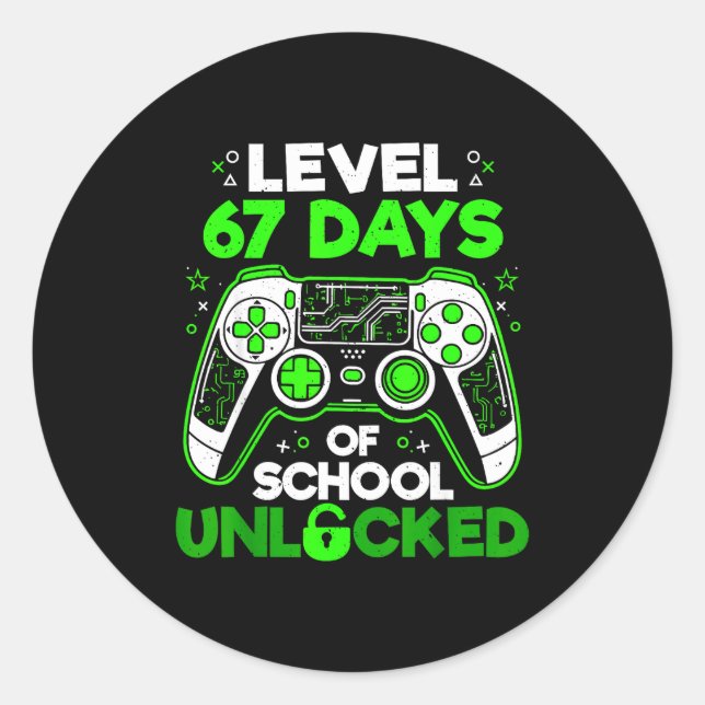 Level 67 Days Of School Unlocked Boys 67th Day Of  Runder Aufkleber (Vorderseite)