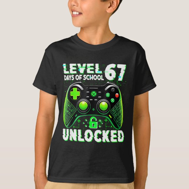 Level 67 Days Of School Unlocked Gamer Video Funny T-Shirt (Vorderseite)