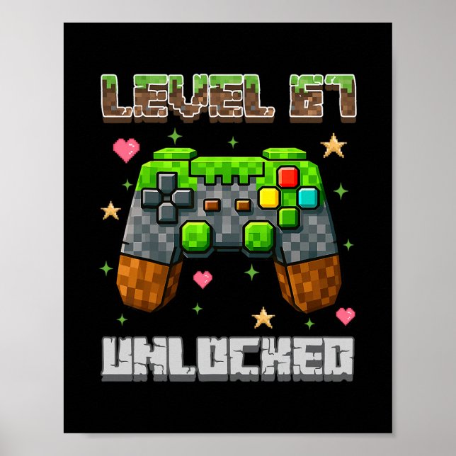 Level 67 freigeschaltete Gaming-Schule-Meme Six Se Poster (Vorne)