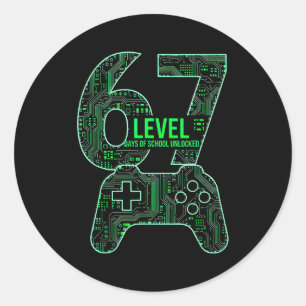 Level 67. Schultage freigeschaltet Gamer Video Spi Runder Aufkleber