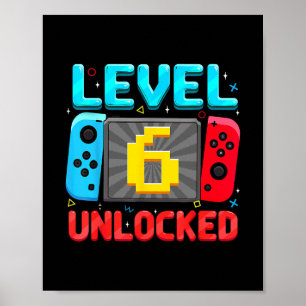Level 6 freigeschaltet 6. Geburtstag Junge Gamer S Poster