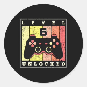 Level 6 freigeschaltet Lustiger Gamer 6. Geburtsta Runder Aufkleber