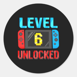 Level 6 freigeschaltetes Geburtstagsvideo Gamer 6. Runder Aufkleber
