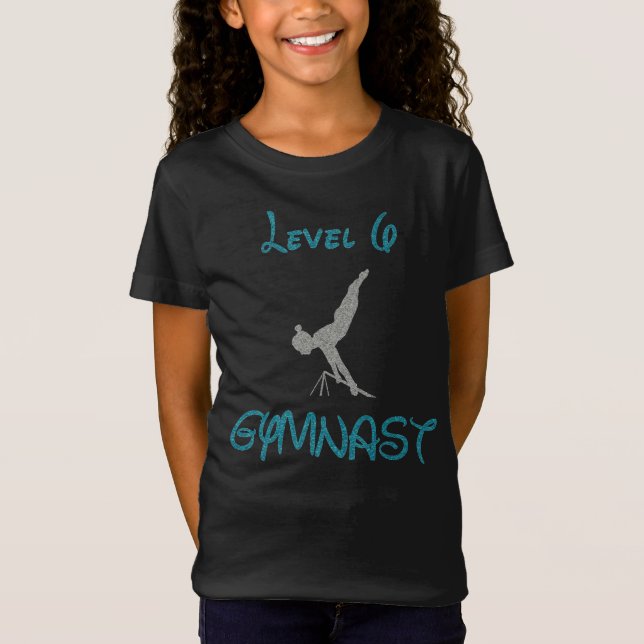 Level 6 Gymnastik Extravagant Schriftart Glitzer T T-Shirt (Vorderseite)