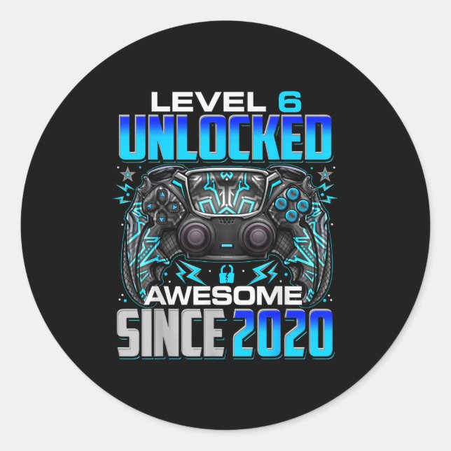 Level 6 Unlocked Awesome Since 2020 6th Birthday G Runder Aufkleber (Vorderseite)
