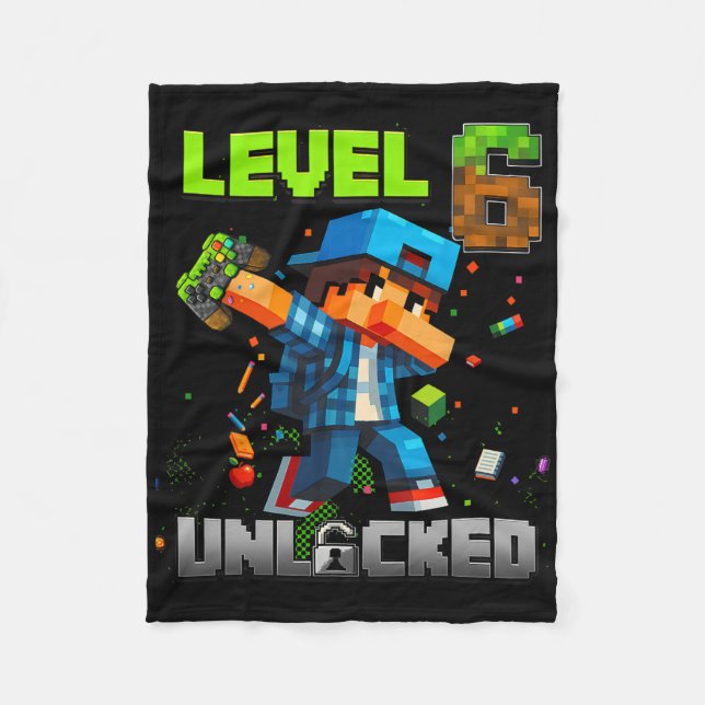 Level 6 Unlocked Funy Birthday Boy Pixel Gamer 6th Fleecedecke (Vorderseite)