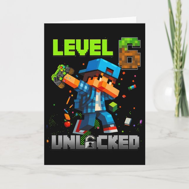 Level 6 Unlocked Funy Birthday Boy Pixel Gamer 6th Karte (Vorderseite)