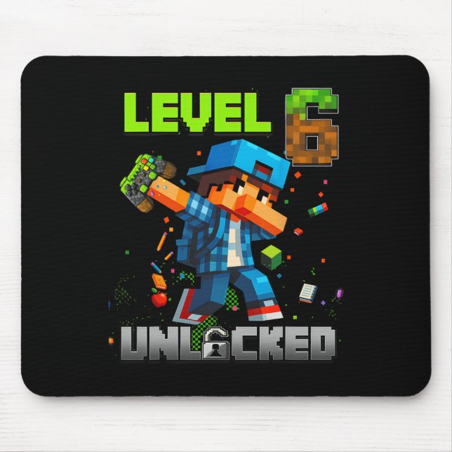Level 6 Unlocked Funy Birthday Boy Pixel Gamer 6th Mousepad (Vorne)
