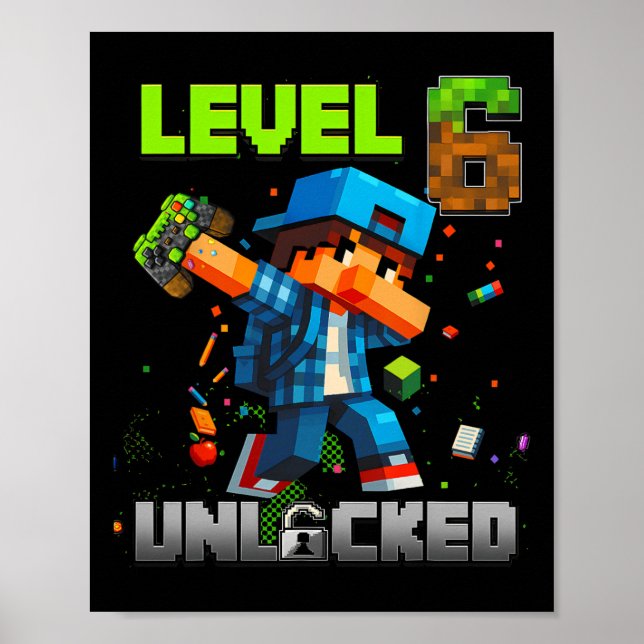 Level 6 Unlocked Funy Birthday Boy Pixel Gamer 6th Poster (Vorne)