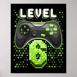 Level 6 Video Game Controller 6. Geburtstag Gamer  Poster