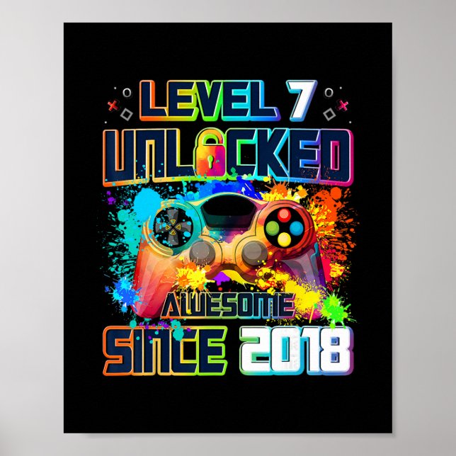 Level 7 freigeschaltet 7-jähriger Videospieler 7.  Poster (Vorne)