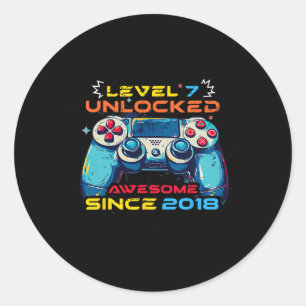 Level 7 freigeschaltet Gamer 7. Geburtstags-Shirt Runder Aufkleber