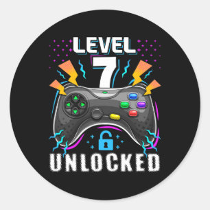 Level 7 freigeschaltet Videospiel 7. Geburtstag Ga Runder Aufkleber