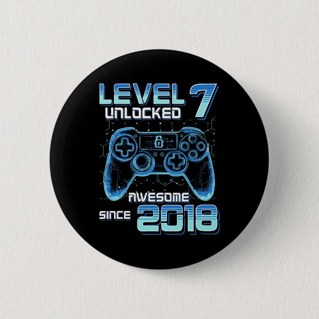 Level 7 freigeschaltet Videospielparty 7. Geburtst Button (Vorderseite)