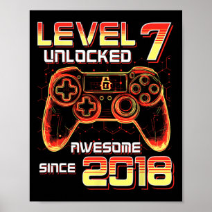 Level 7 freigeschaltet Videospielparty 7. Geburtst Poster