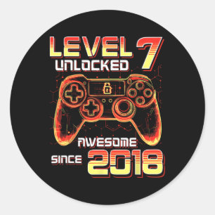 Level 7 freigeschaltet Videospielparty 7. Geburtst Runder Aufkleber