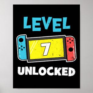 Level 7 freigeschalteter Gamer 7. Geburtstagsgesch Poster