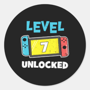 Level 7 freigeschalteter Gamer 7. Geburtstagsgesch Runder Aufkleber