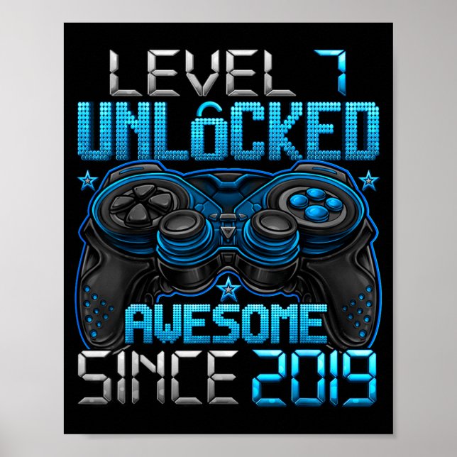 Level 7 Unlocked 7 Year Old For Boys 7th Birthday  Poster (Vorne)