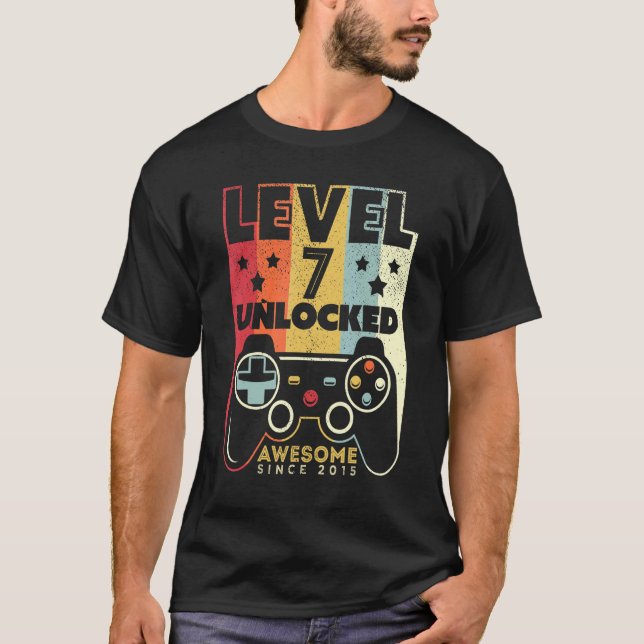 Level 7 Unlocked Awesome 2015 Video Game 7th Birth T-Shirt (Vorderseite)