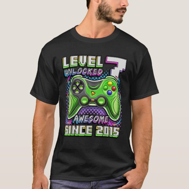Level 7 Unlocked Awesome 2015 Video Game 7th Birth T-Shirt (Vorderseite)