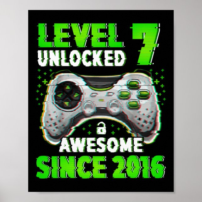 Level 7 Unlocked Video Game 7 Years Old Boy 7th Bi Poster (Vorne)