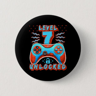 Level 7 Unlocked Video Game 7th Birthday Gamer Boy Button