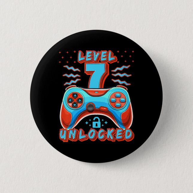 Level 7 Unlocked Video Game 7th Birthday Gamer Boy Button (Vorderseite)