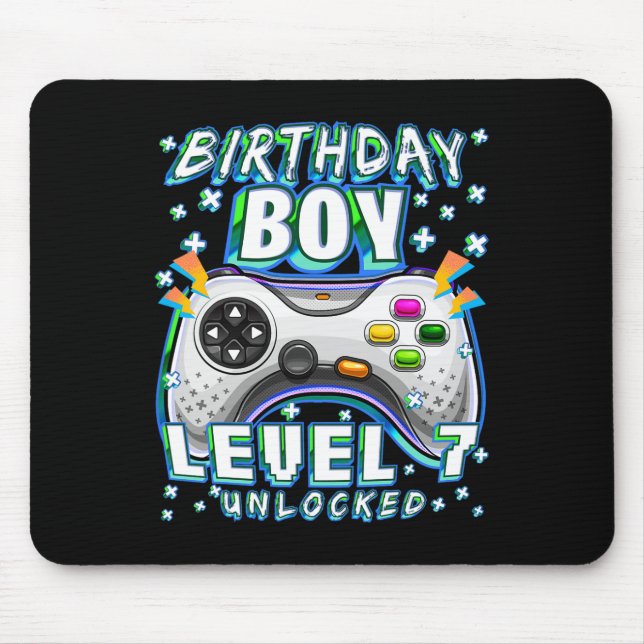 Level 7 Unlocked Video Game 7th Birthday Gamer Boy Mousepad (Vorne)