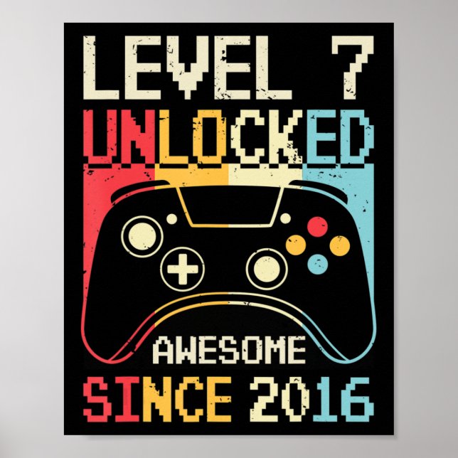 Level 7 Unlocked Video Game 7th Birthday Gamer Boy Poster (Vorne)