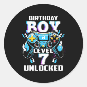 Level 7 Unlocked Video Game 7th Birthday Gamer Boy Runder Aufkleber