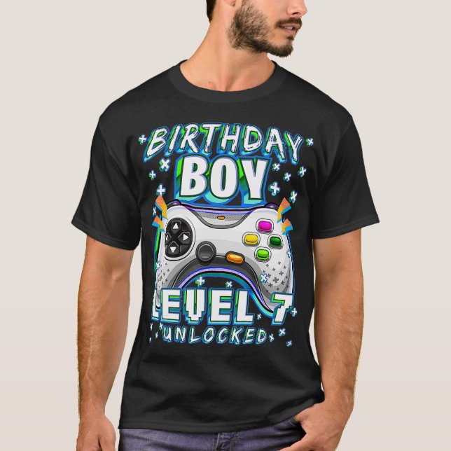 Level 7 Unlocked Video Game 7th Birthday Gamer Boy T-Shirt (Vorderseite)