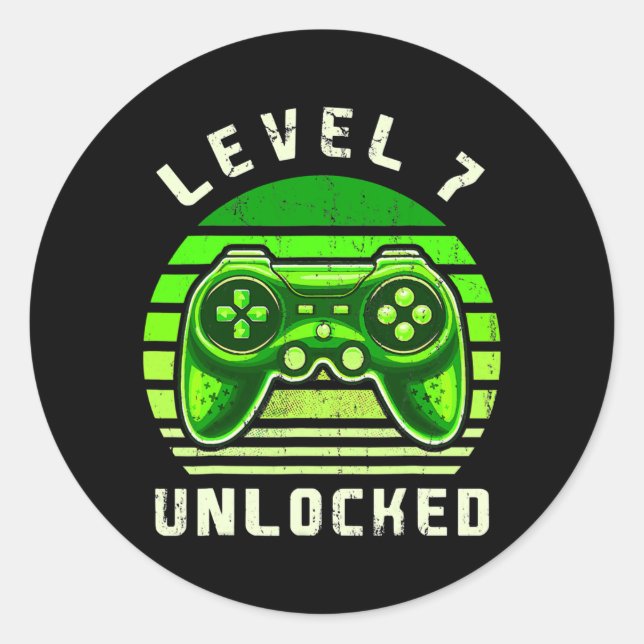 Level 7 Unlocked Video Game 7th Birthday Gamer Runder Aufkleber (Vorderseite)