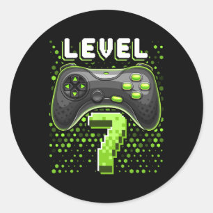 Level 7 Videospiel-Controller 7. Geburtstag Gamer Runder Aufkleber