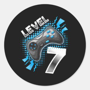 Level 7 Videospiel-Controller 7. Geburtstag Gamer Runder Aufkleber