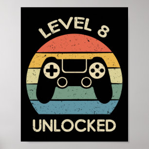 Level 8 freigeschaltet 8. Gaming-Geburtstagsgesche Poster