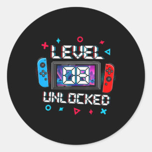 Level 8 freigeschaltet Gamer 8. Geburtstagsgeschen Runder Aufkleber