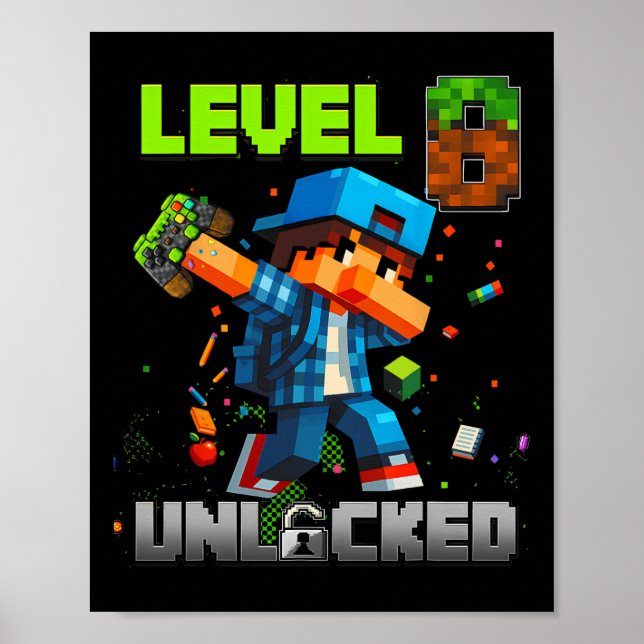 Level 8 Freigeschaltet Lustiger Geburtstagsjunge P Poster (Vorne)