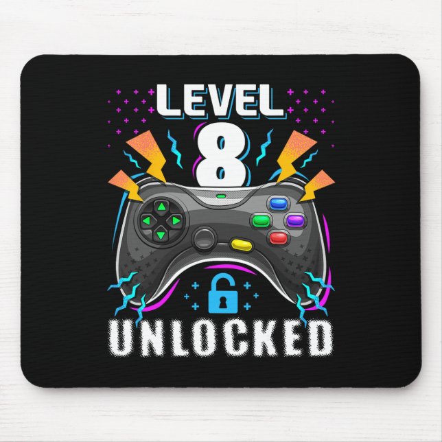Level 8 freigeschaltet Videospiel 8. Geburtstag Ga Mousepad (Vorne)