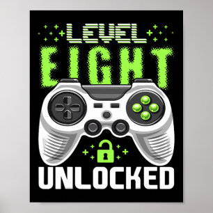 Level 8 freigeschaltet Videospiel 8. Geburtstag Ga Poster