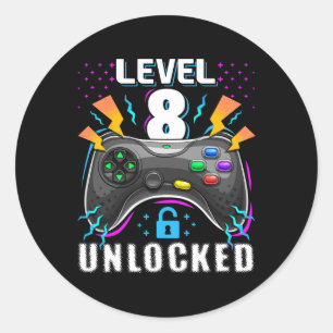 Level 8 freigeschaltet Videospiel 8. Geburtstag Ga Runder Aufkleber