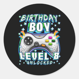 Level 8 freigeschaltet Videospiel 8. Geburtstag Ga Runder Aufkleber