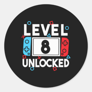 Level 8 freigeschalteter Gamer 8. Geburtstag Video Runder Aufkleber