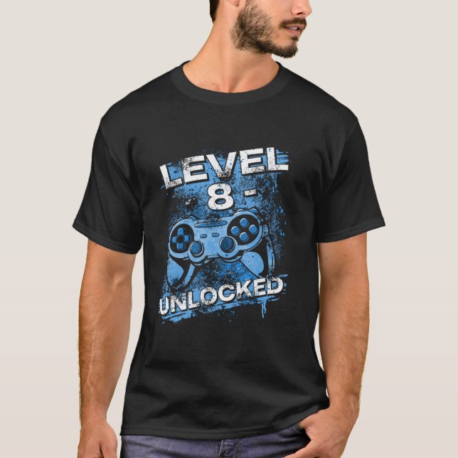 Level 8 Unlock Gaming Gamer T-Shirt (Vorderseite)