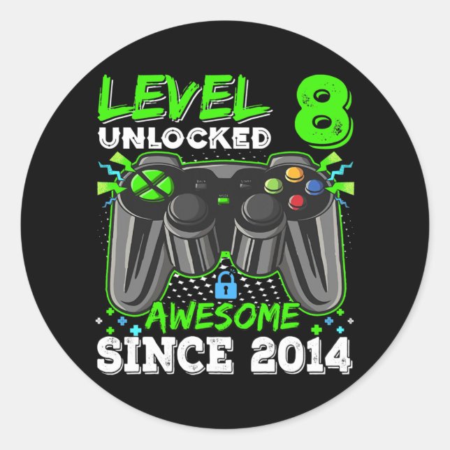 Level 8 Unlock Phantastisch 2014 Videospiel 8. Runder Aufkleber (Vorderseite)